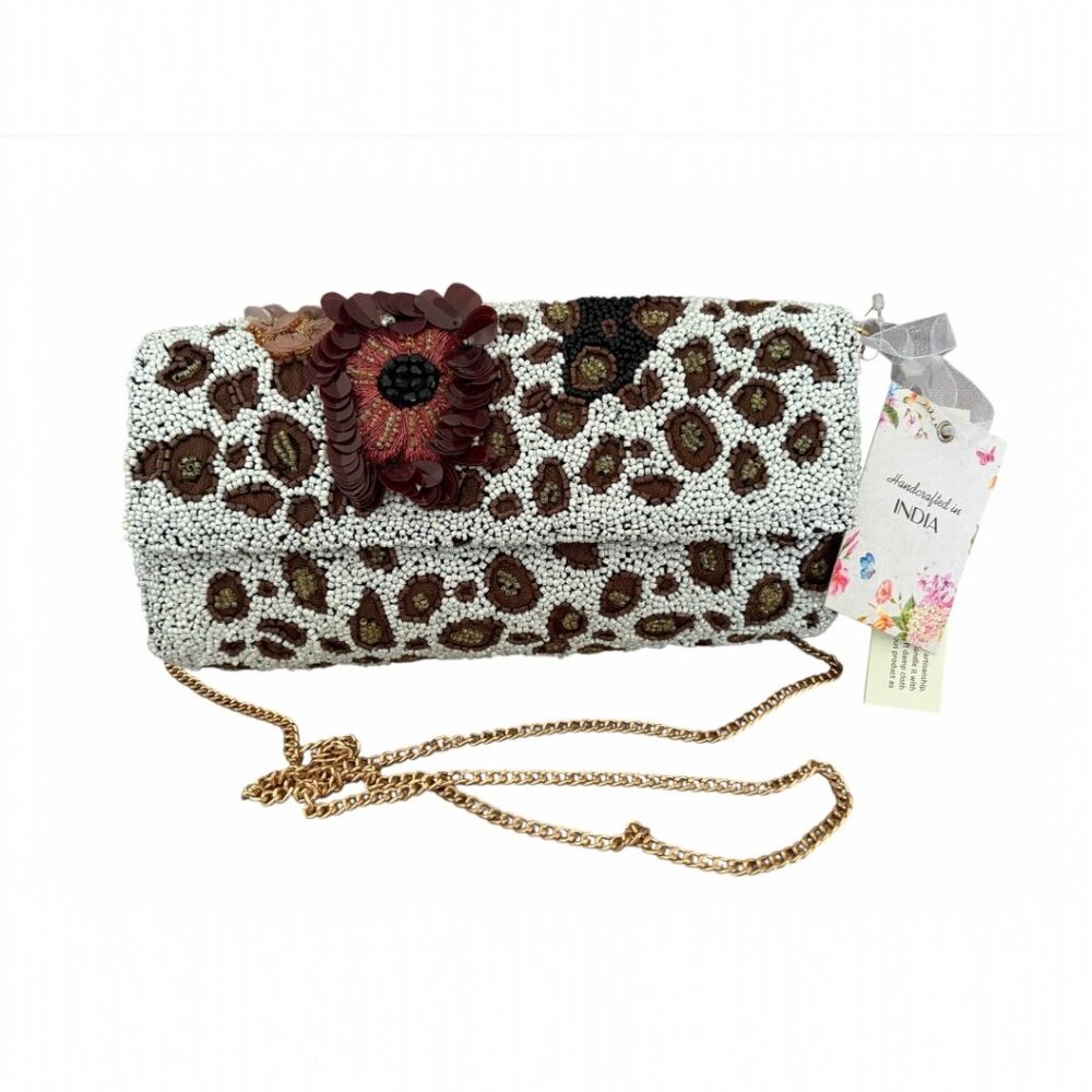 Viral Made in India Cheetah Print Beaded Crossbody bag w/3D flower embellishment
